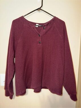 Old Navy Women's Waffle Henley Pullover - maroon